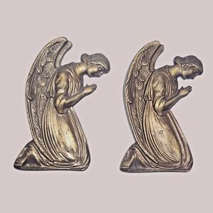 VTG Cast Metal by Bosisio Kneeling Praying Angels Pair Italy Funeral Casket Art
